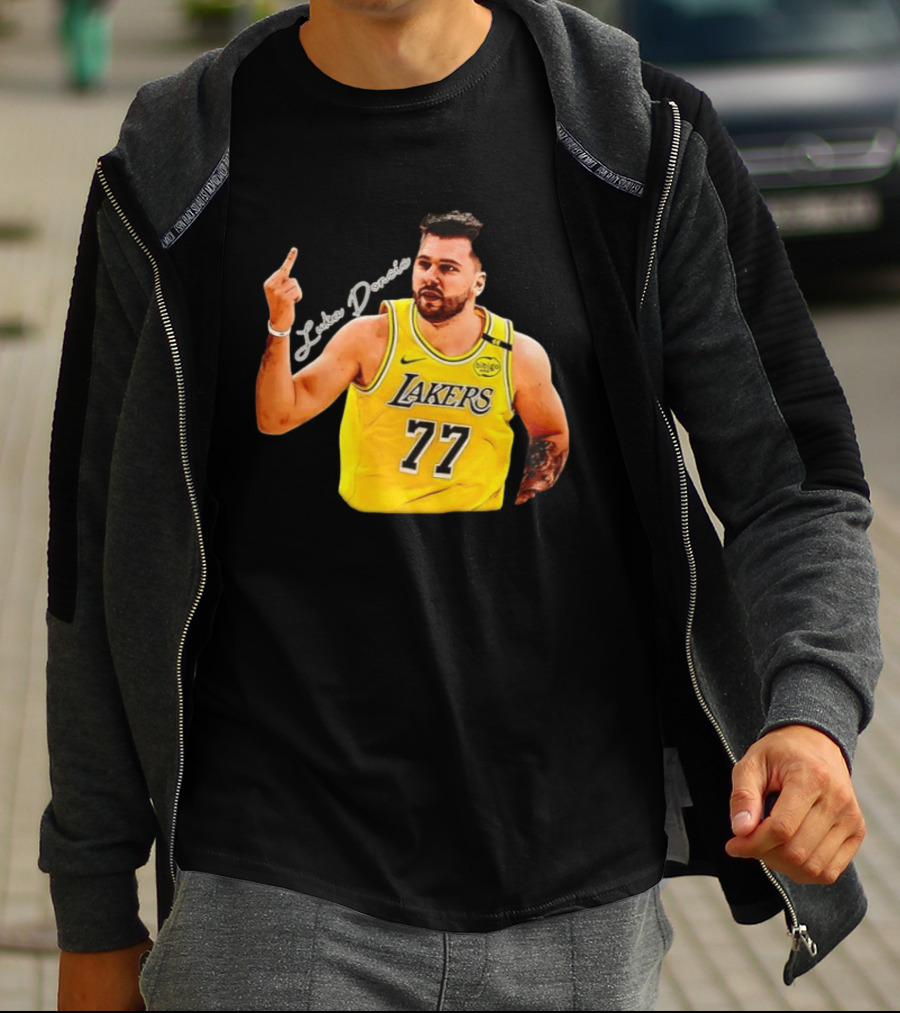 Luka Doncic Lakers 77 Middle Finger Gesture Nike Basketball Jersey T-Shirt