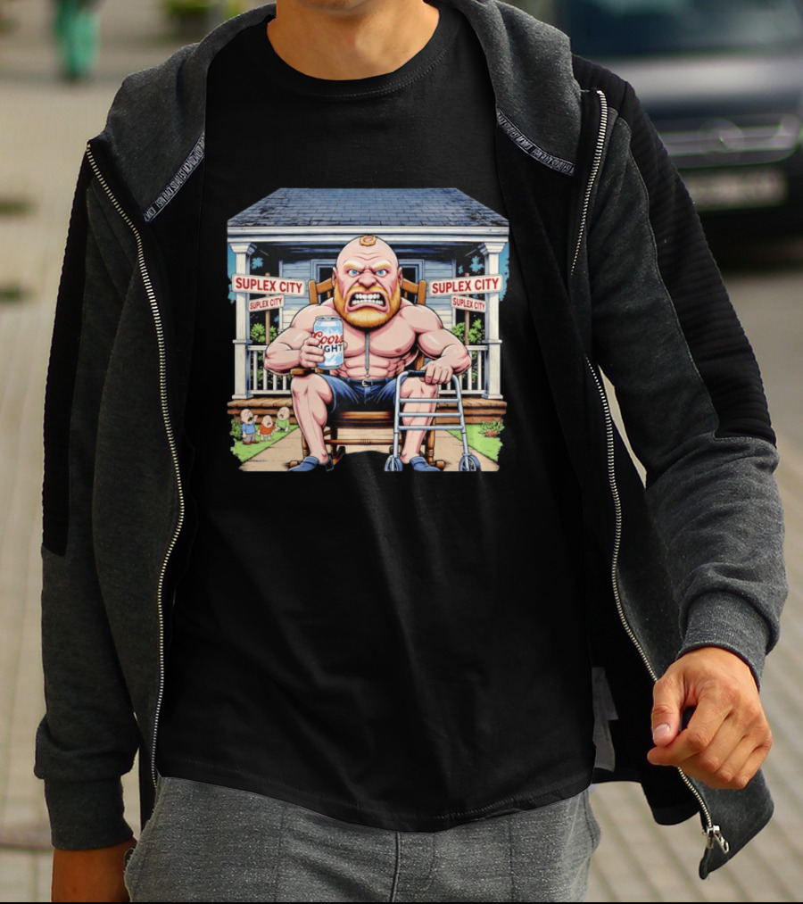 Retirement Suplex City Coors Light Angry Wrestler With Walker On Porch T-Shirt