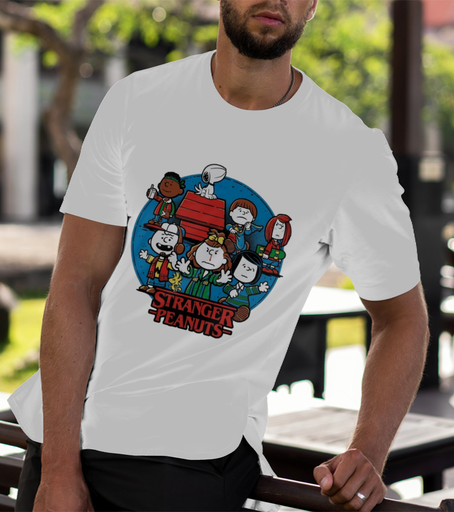 Stranger Peanuts Cartoon Characters Crossover Red Doghouse Blue Circle T-Shirt