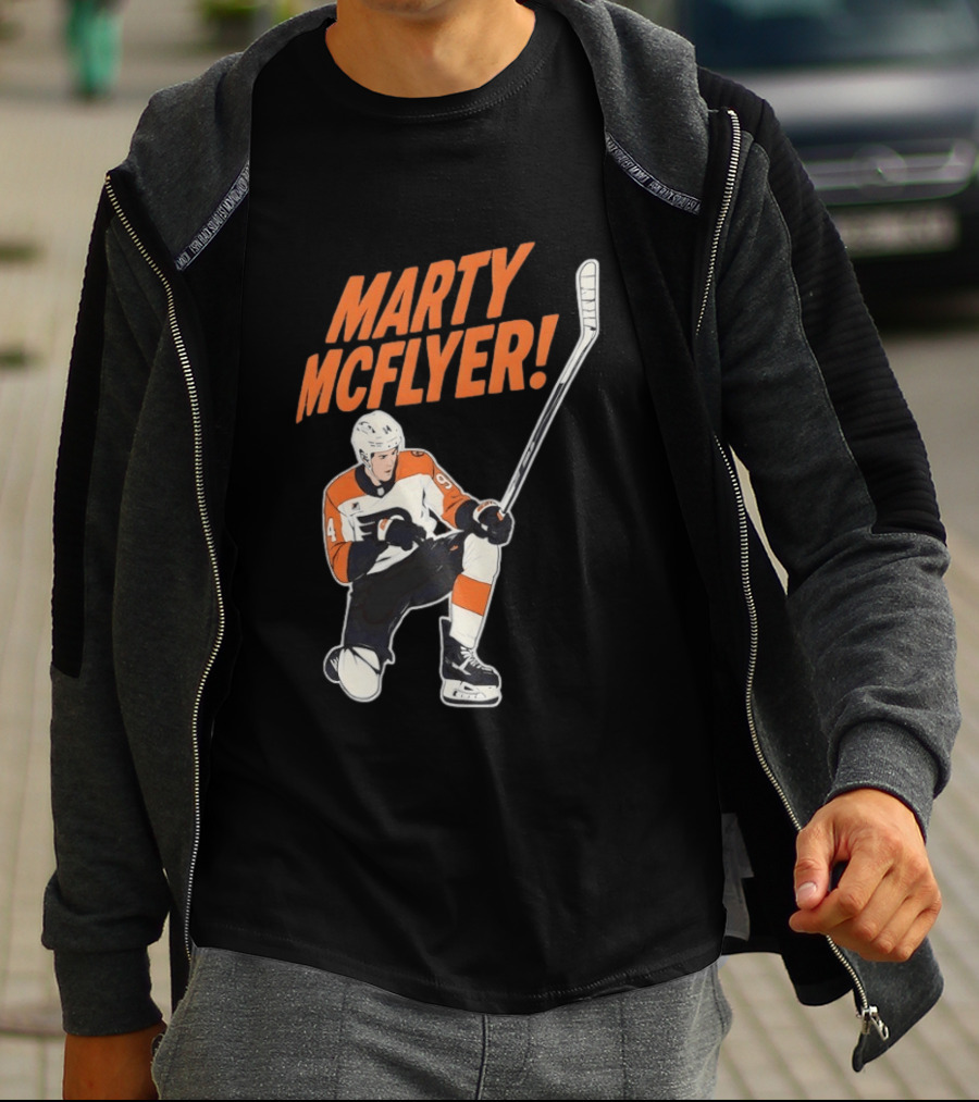 Marty McFlyer Philadelphia Flyers Hockey NHL 2026 Retro Mashup T-Shirt