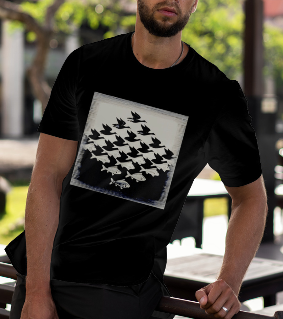 MC Escher Sky And Water Tessellation Optical Illusion T-Shirt