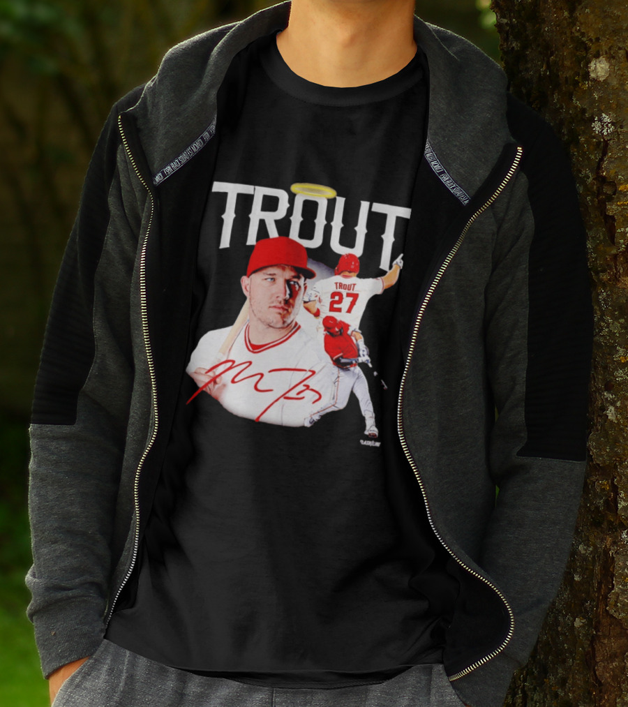 Mike Trout Los Angeles Angels 27 Halo Collage T-Shirt