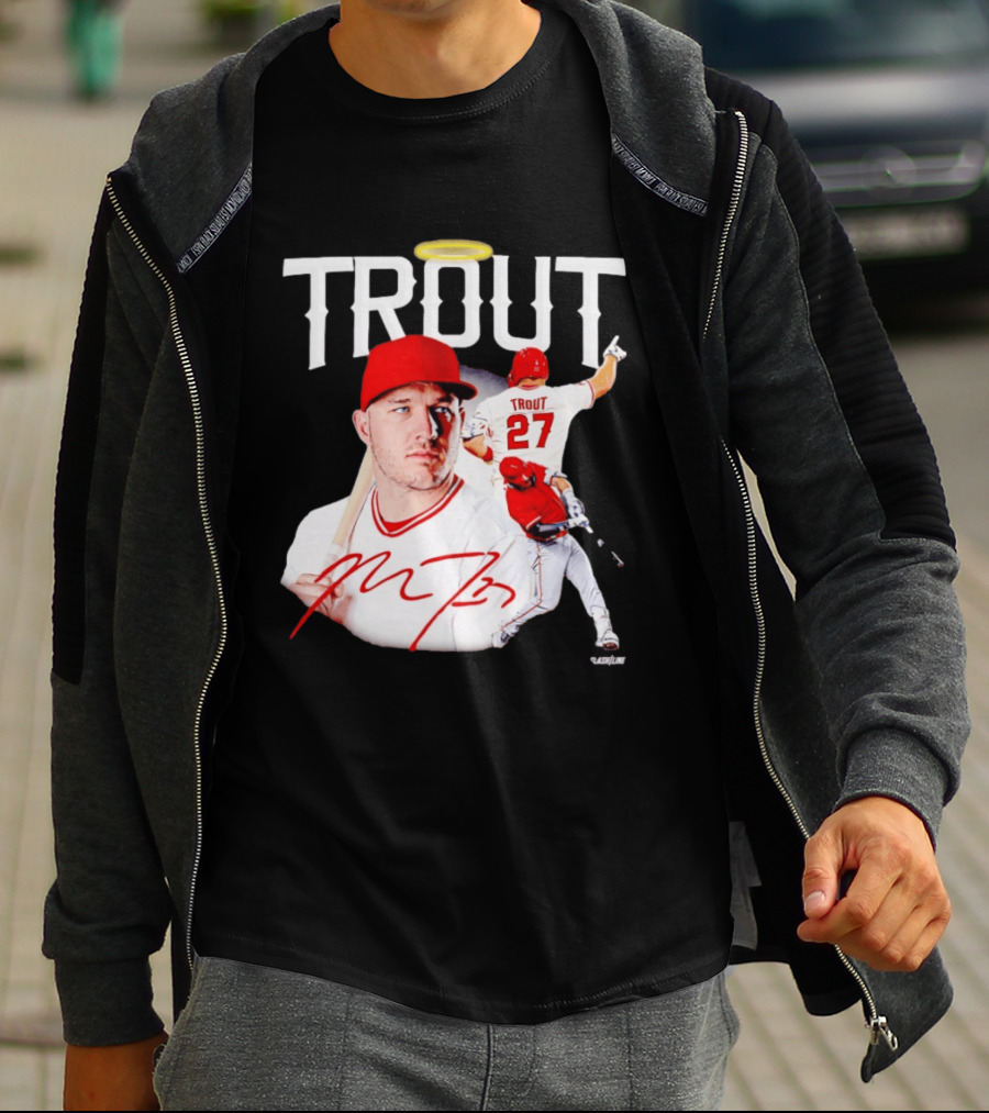 Mike Trout Los Angeles Angels 27 Halo Collage T-Shirt
