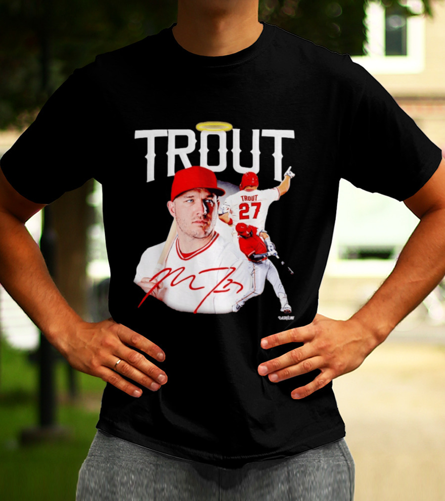 Mike Trout Los Angeles Angels 27 Halo Collage T-Shirt