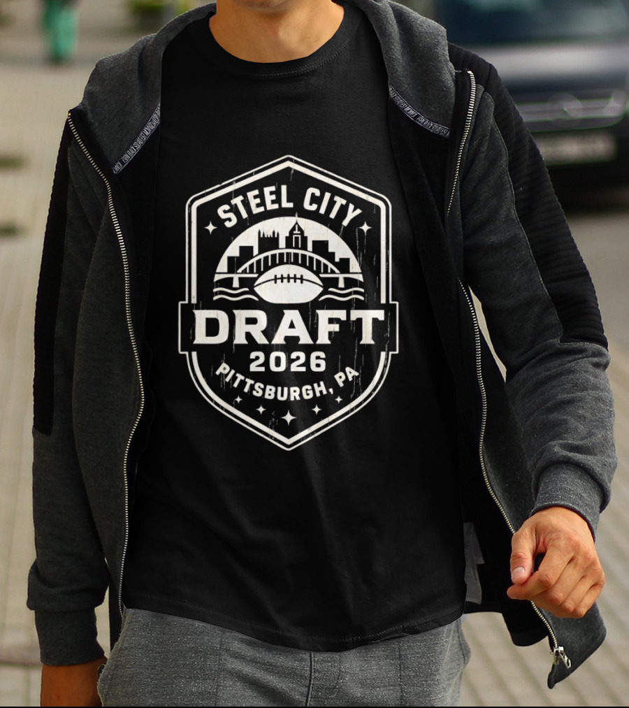 Steel City Draft 2026 Pittsburgh PA Football Skyline T-Shirt
