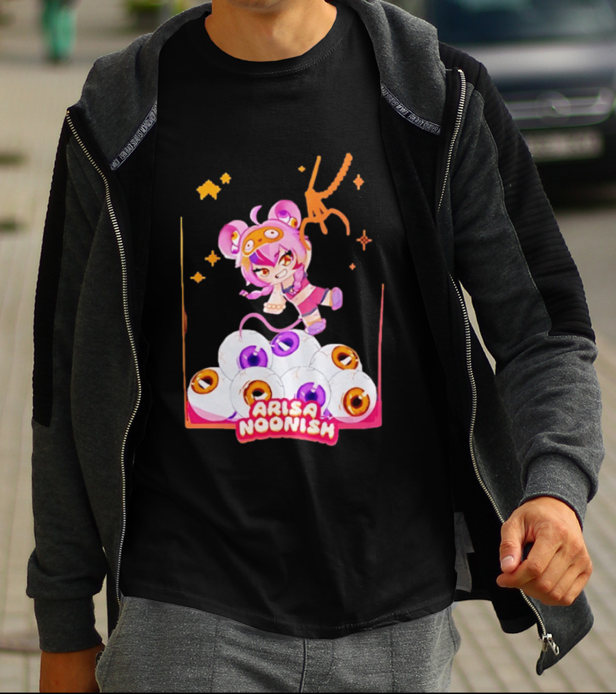 Playful Arisa Noonish With Seven Eyes Anime Character And Stars T-Shirt