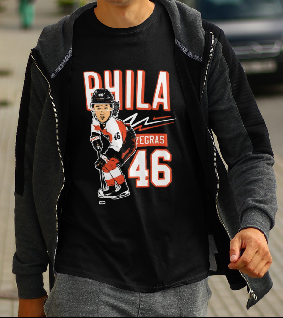 Phila Zegras 46 Caricature Philadelphia Flyers NHL Hockey 2026 T-Shirt