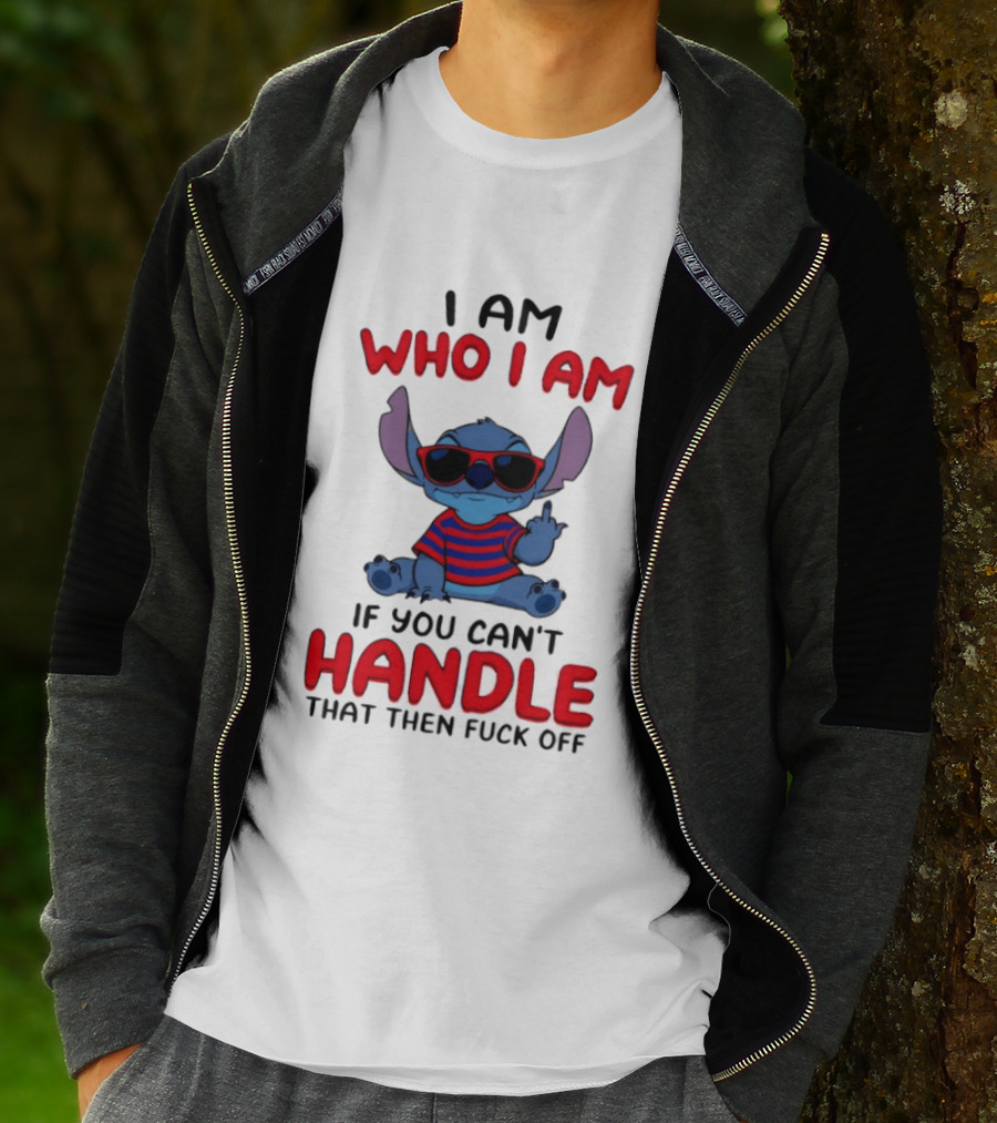 Stitch I Am Who I Am If You Can't Handle That Then Fuck Off Red Sunglasses Striped T-Shirt