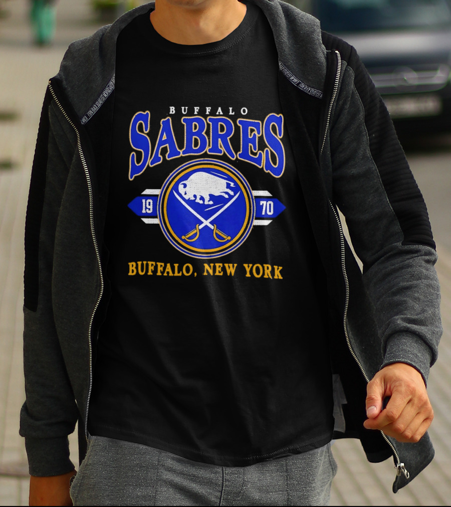 Buffalo Sabres 1970 Hockey Buffalo New York NHL Vintage Blue Gold T-Shirt