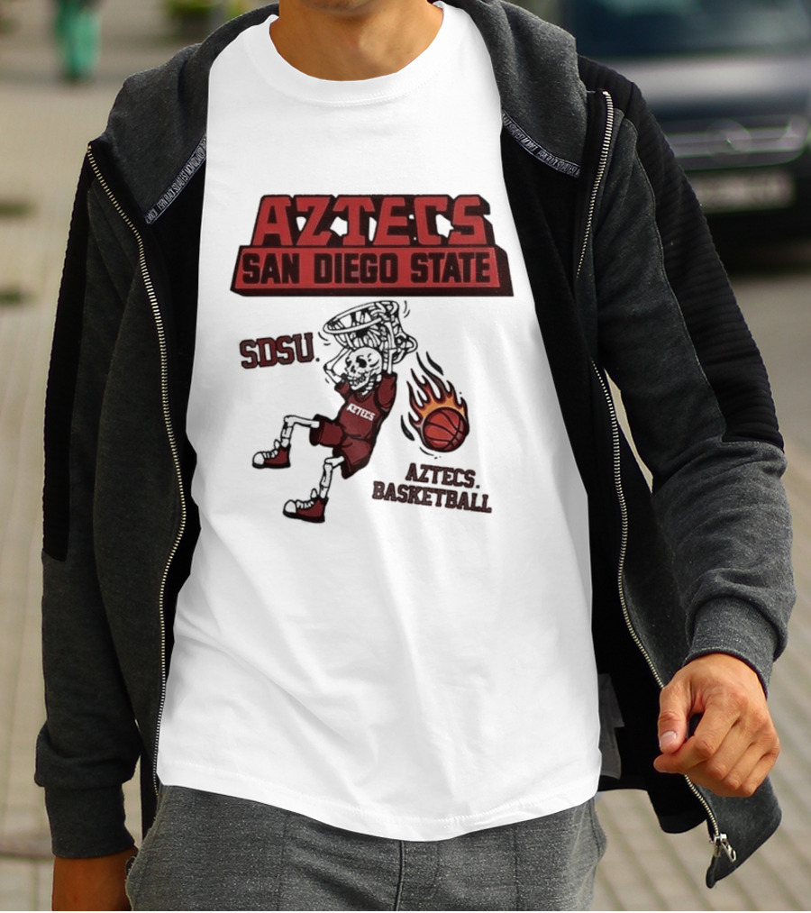 Aztecs San Diego State SDSU Skeleton Dunking Flaming Basketball T-Shirt