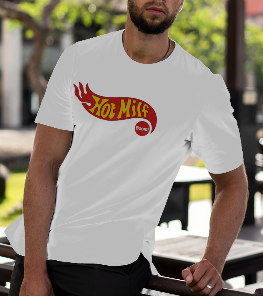 Hot Milf Boom Flame Motif T-Shirt