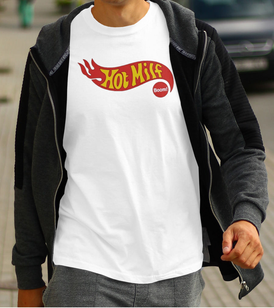 Hot Milf Boom Flame Motif T-Shirt