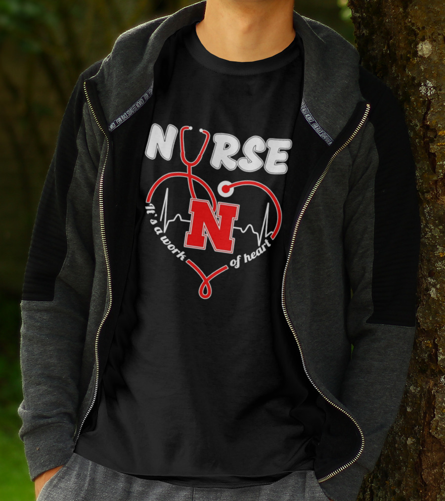 Nurse Stethoscope Heart Nebraska N It's A Work Of Heart T-Shirt