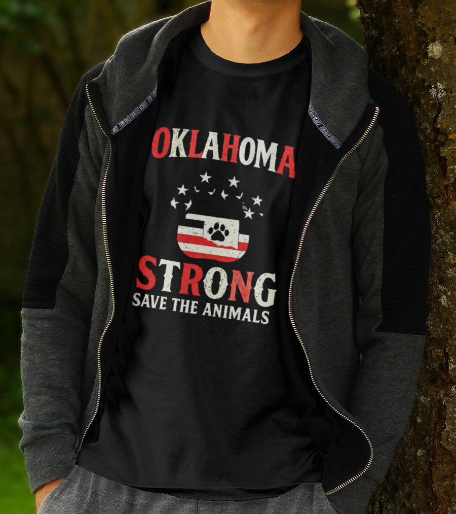 Oklahoma Strong Save The Animals Paw Print Flag Stars T-Shirt