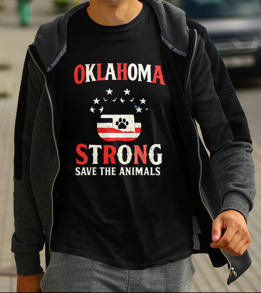 Oklahoma Strong Save The Animals Paw Print Flag Stars T-Shirt