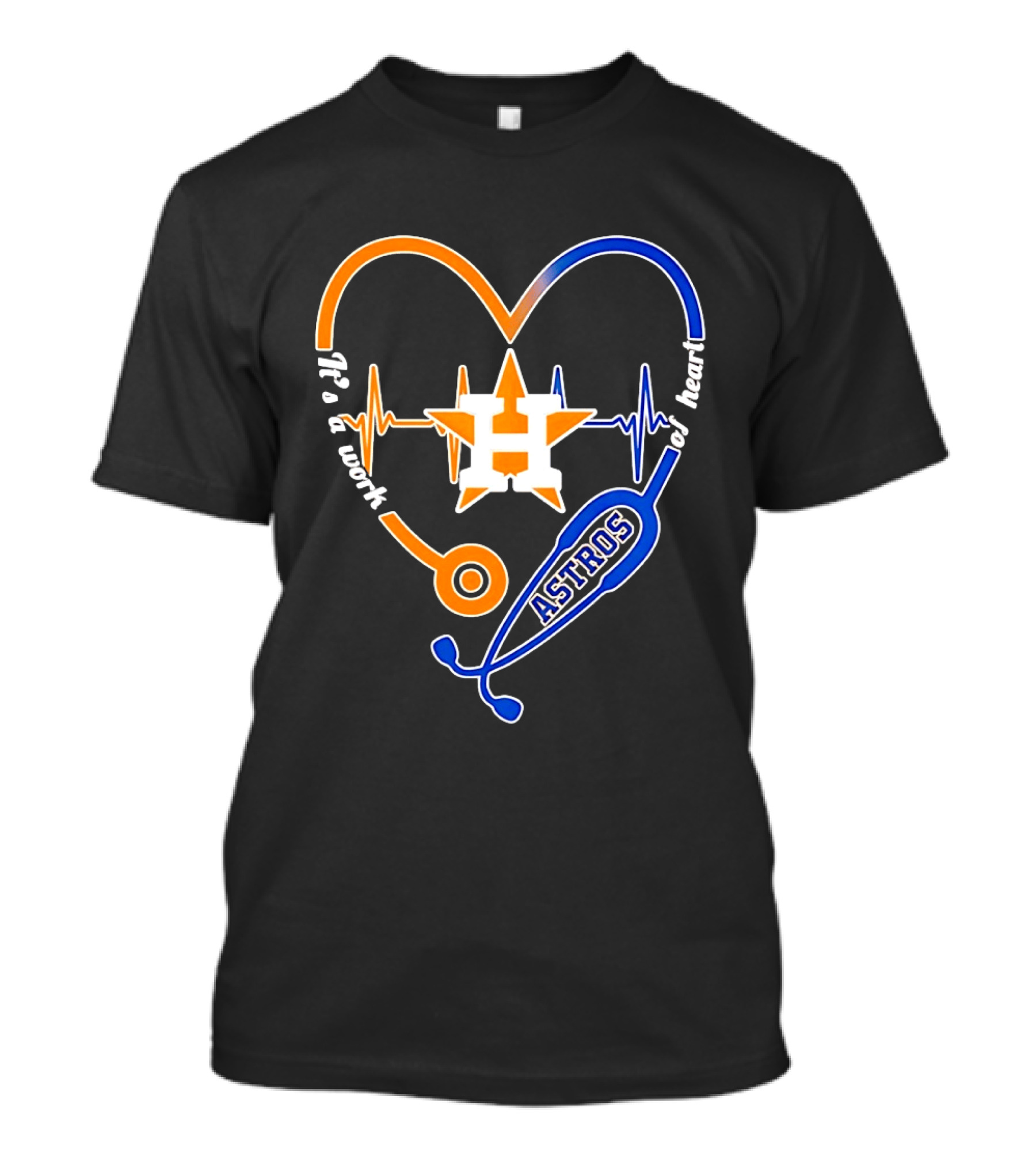 Houston Astros Nurse Heartbeat Stethoscope It's A Work Of Heart MLB T-Shirt