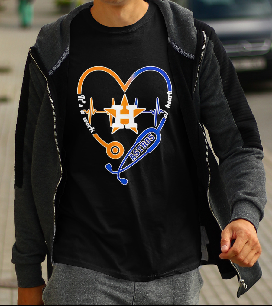 Houston Astros Nurse Heartbeat Stethoscope It's A Work Of Heart MLB T-Shirt