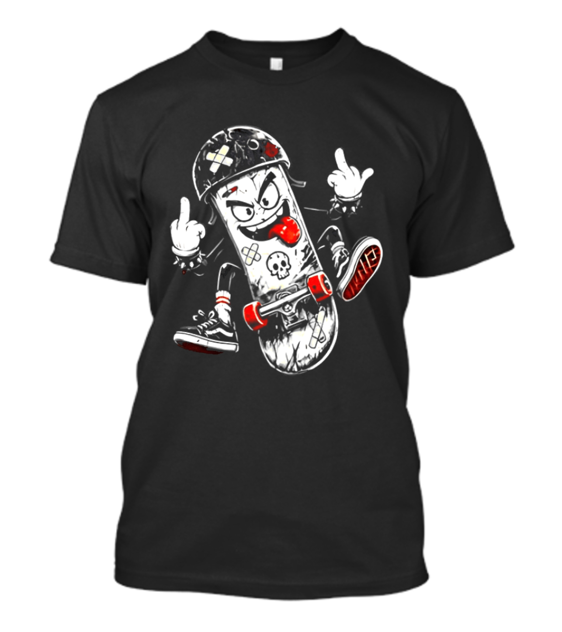 Skull Face Skateboard Cartoon Character With Attitude T-Shirt
