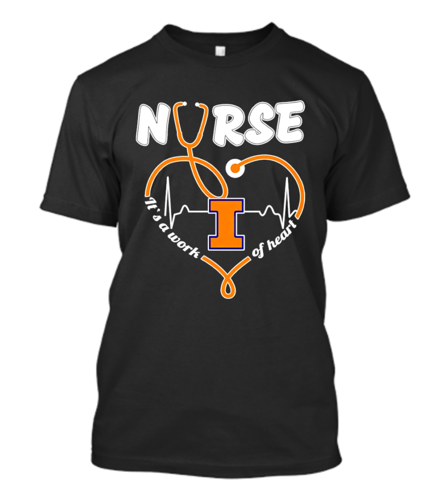 Nurse Illinois Fighting Illini It's A Work Of Heart Stethoscope Heart T-Shirt