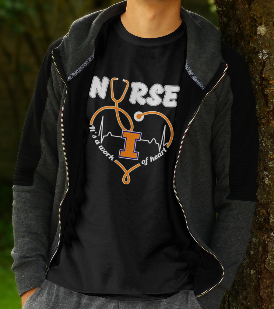 Nurse Illinois Fighting Illini It's A Work Of Heart Stethoscope Heart T-Shirt