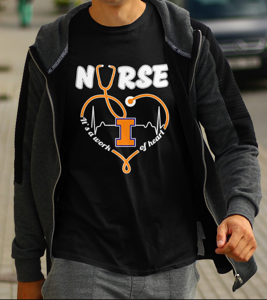 Nurse Illinois Fighting Illini It's A Work Of Heart Stethoscope Heart T-Shirt