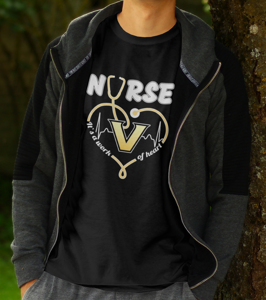 Nurse It's A Work Of Heart Vanderbilt Commodores Stethoscope Heart T-Shirt