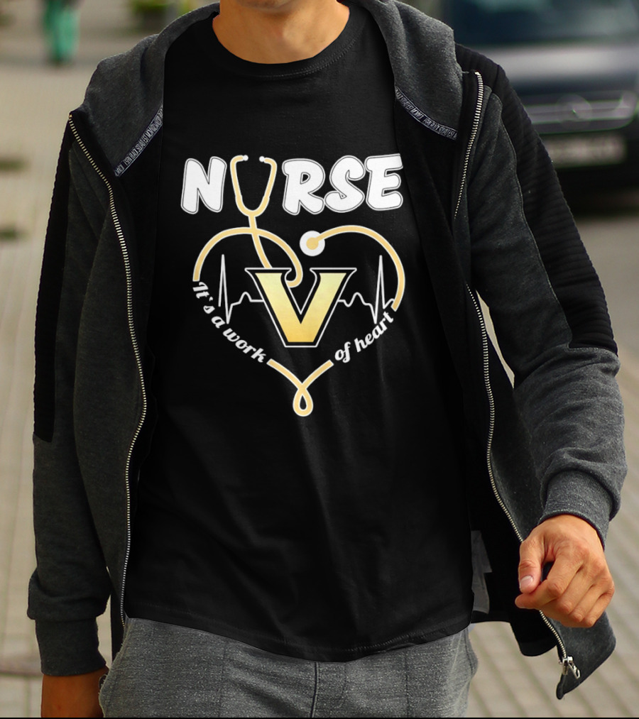 Nurse It's A Work Of Heart Vanderbilt Commodores Stethoscope Heart T-Shirt
