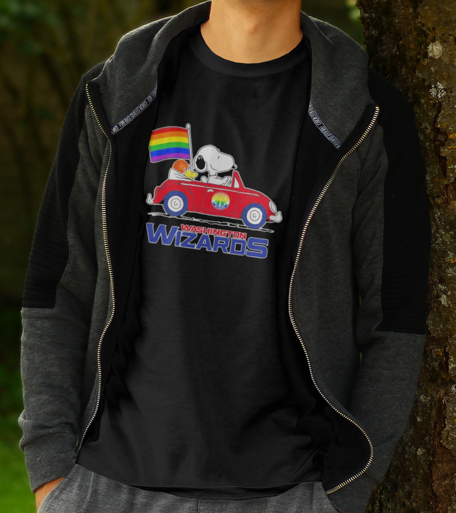 Washington Wizards Snoopy Woodstock Rainbow Pride Car T-Shirt