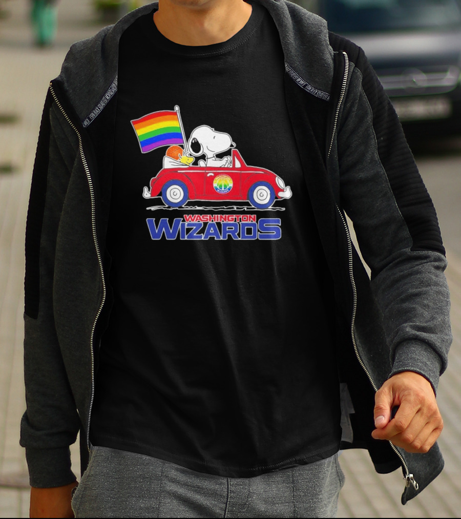 Washington Wizards Snoopy Woodstock Rainbow Pride Car T-Shirt