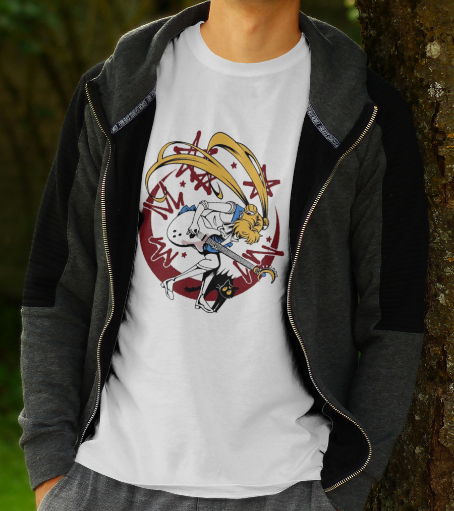 Rock N' Roll Moonlight Pop Culture Wizard Sailor Character Magic Guitar T-Shirt