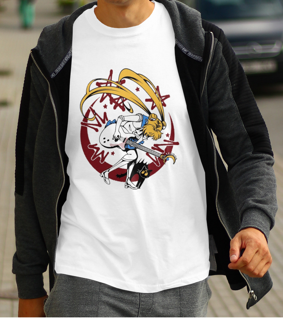 Rock N' Roll Moonlight Pop Culture Wizard Sailor Character Magic Guitar T-Shirt