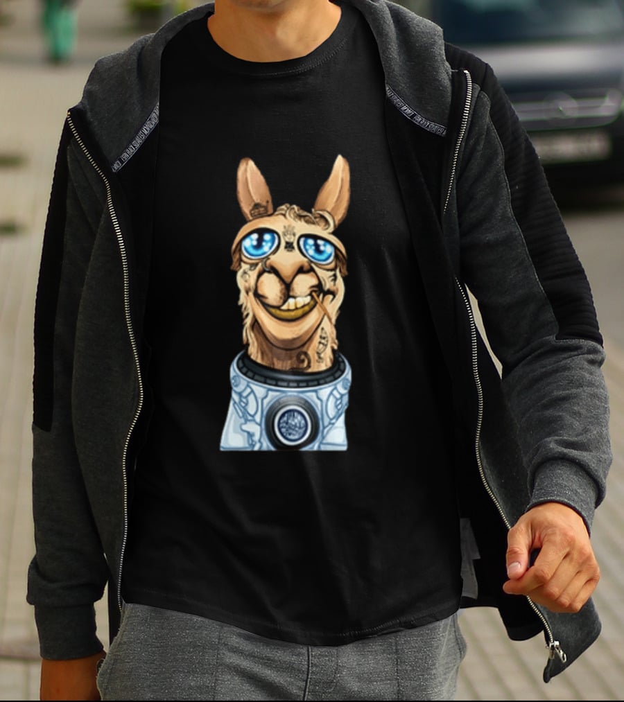 Astronaut Llama Space Adventure With Cosmic Glasses And Spacesuit T-Shirt