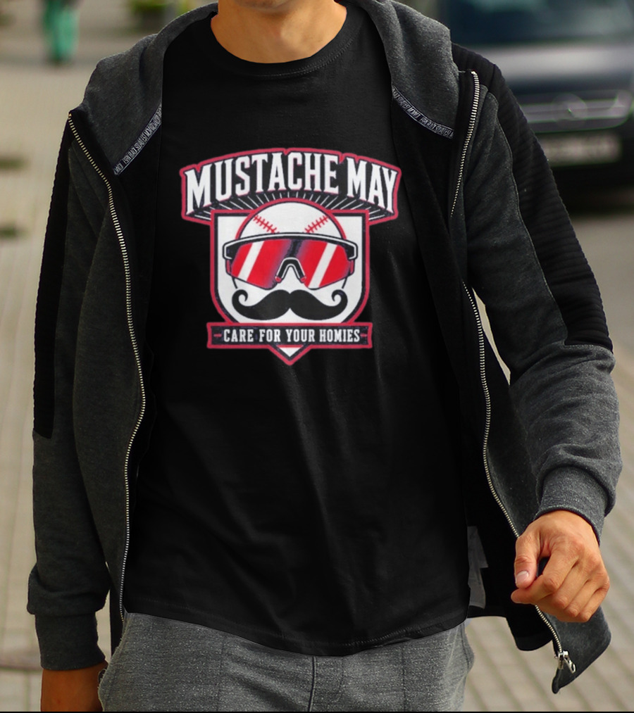 Mustache May 2026 Care For Your Homies Baseball Sunglasses Mustache T-Shirt