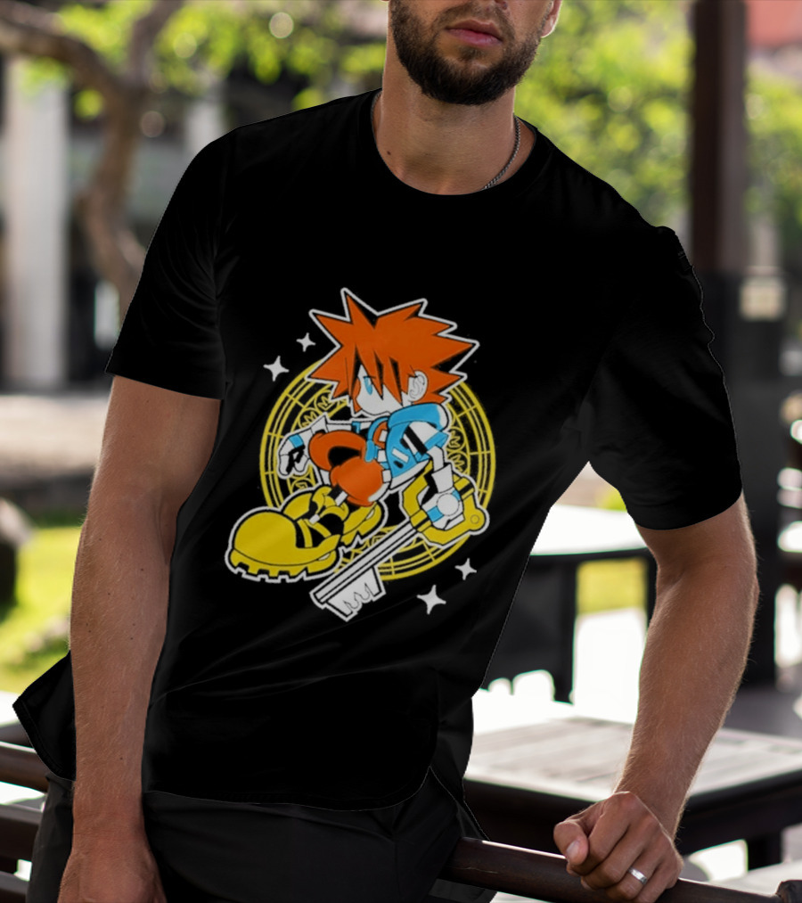 Sora Keyblade Cartoon Character With Bold Colors And Magic Circle T-Shirt