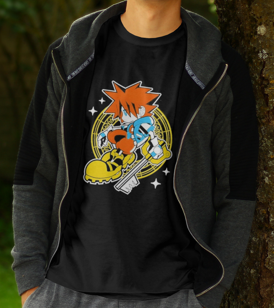Sora Keyblade Cartoon Character With Bold Colors And Magic Circle T-Shirt