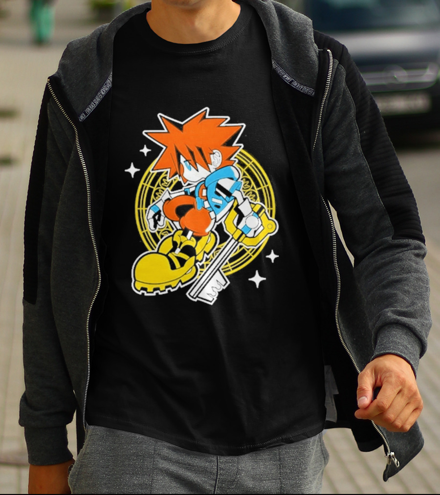Sora Keyblade Cartoon Character With Bold Colors And Magic Circle T-Shirt