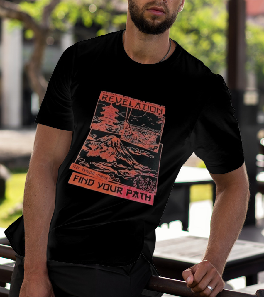 Discovering Heritage Journey Revelation Seek Explore Thrive Find Your Path Mountain Pagoda Landscape T-Shirt