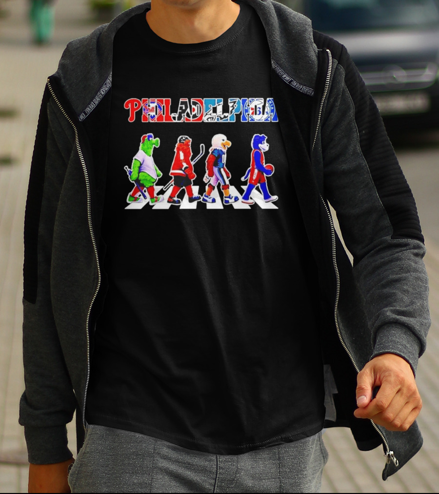 Philadelphia Mascots Abbey Road Beatles Parody Sports Teams 76ers Phillies Eagles Flyers T-Shirt