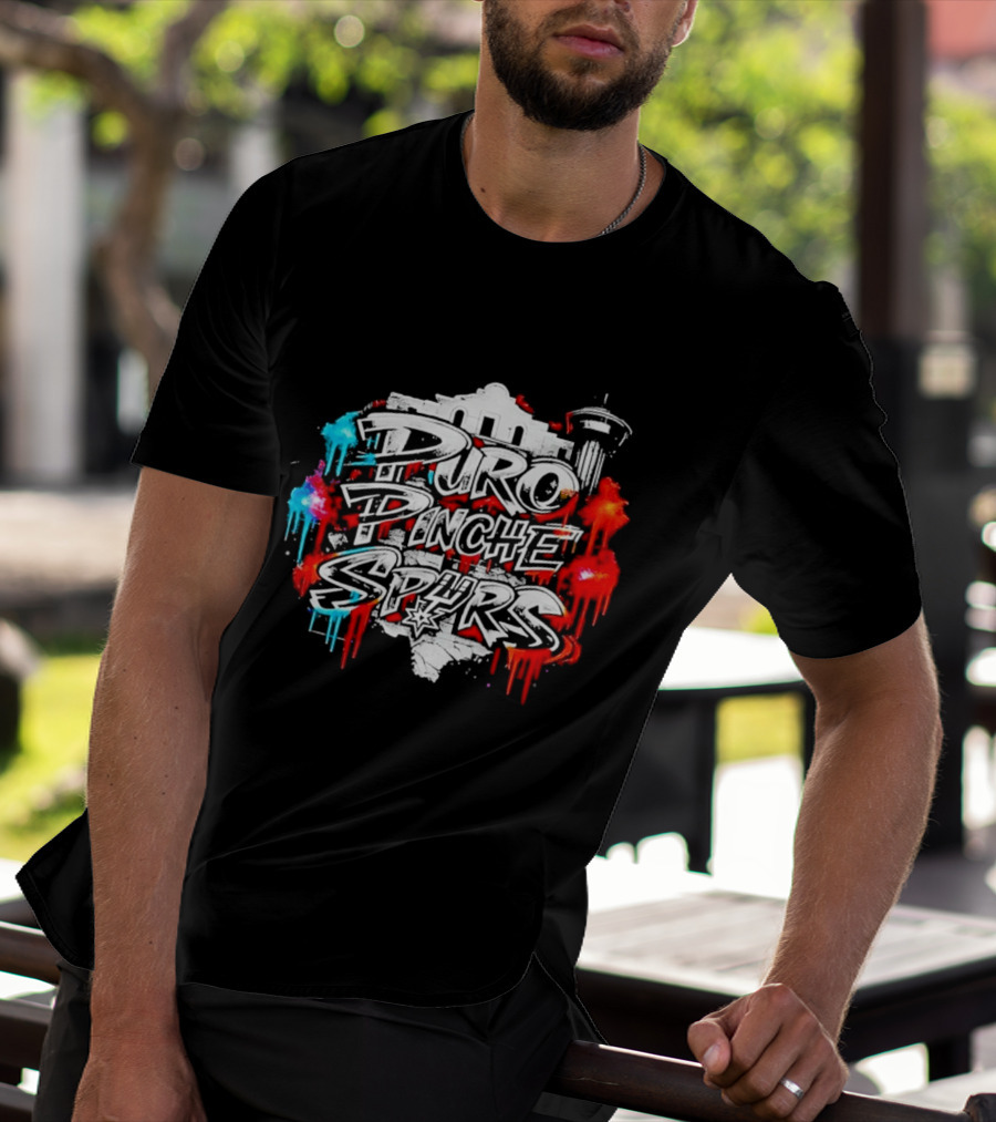 Puro Pinche Spurs San Antonio Vibes Alamo Skyline Fiesta T-Shirt