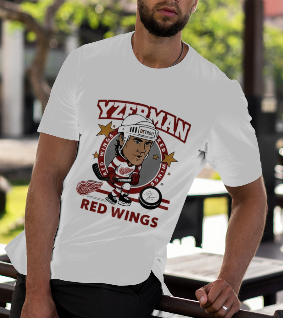 Yzerman Red Wings Caricature Hockey Player T-Shirt