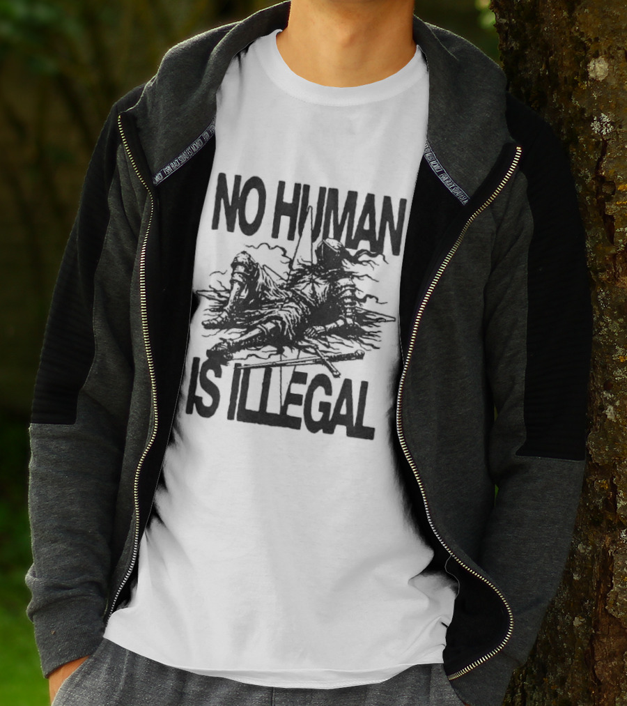 Knight No Human Is Illegal Medieval Warrior Silhouette Protest T-Shirt