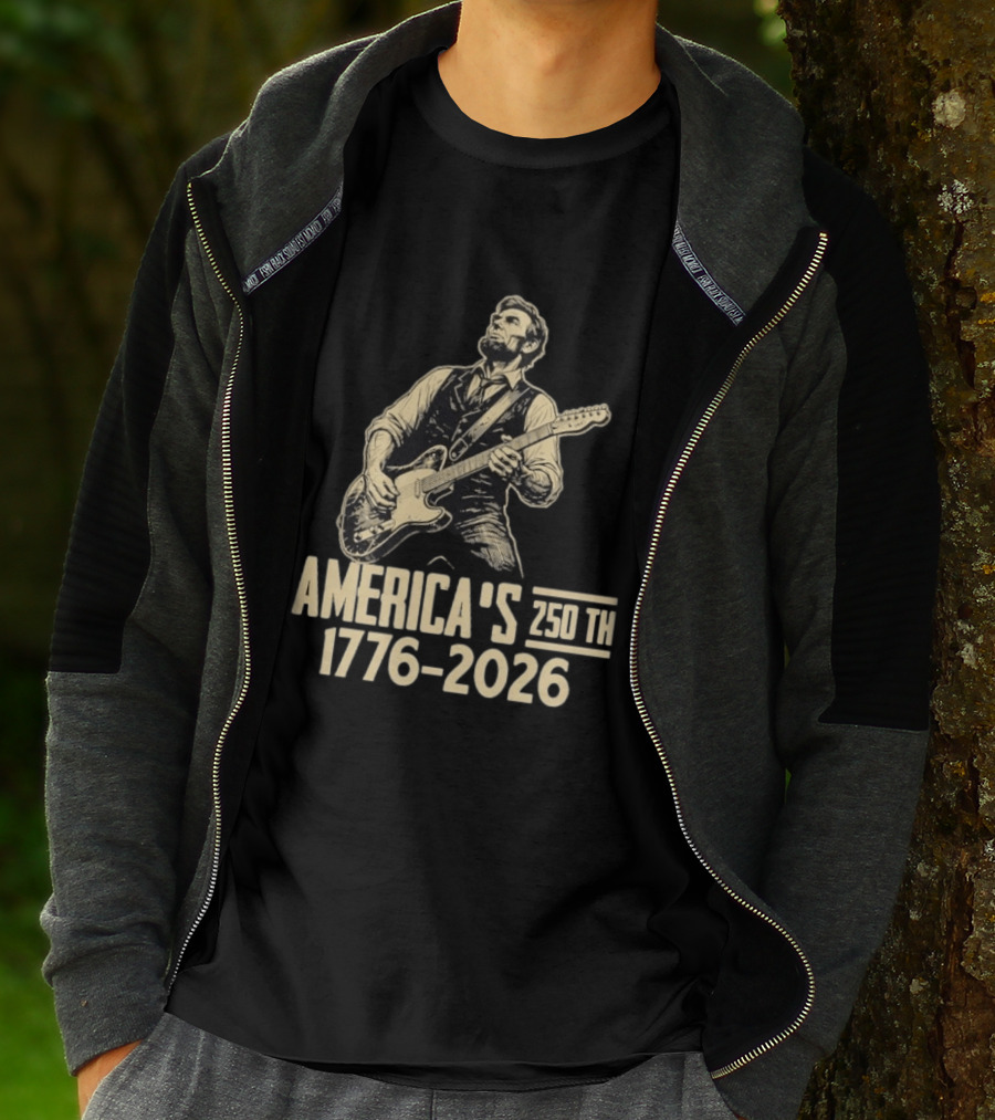 Abraham Lincoln Rocks Guitar America's 250th 1776 2026 T-Shirt