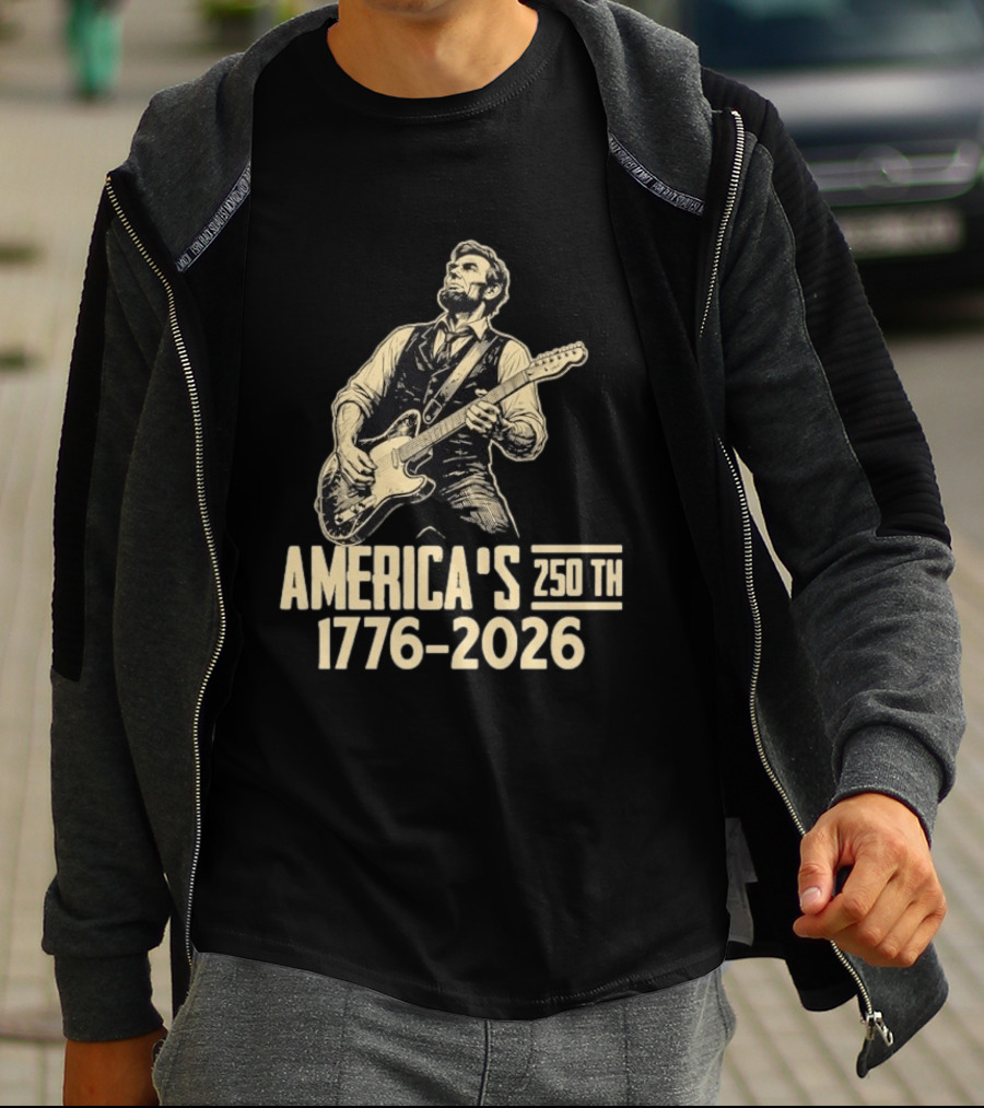 Abraham Lincoln Rocks Guitar America's 250th 1776 2026 T-Shirt
