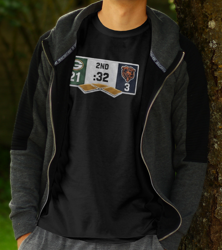 Packers 21 Bears 3 Second Quarter Scoreboard Patch T-Shirt