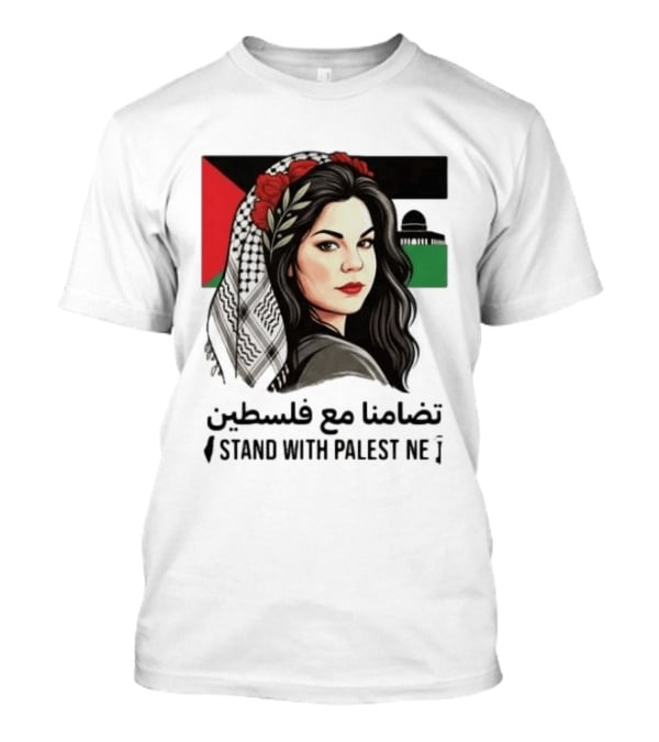 Stand With Palestine Women تضامنًا مع فلسطين Iconic Figure With Traditional Scarf And Flag T-Shirt