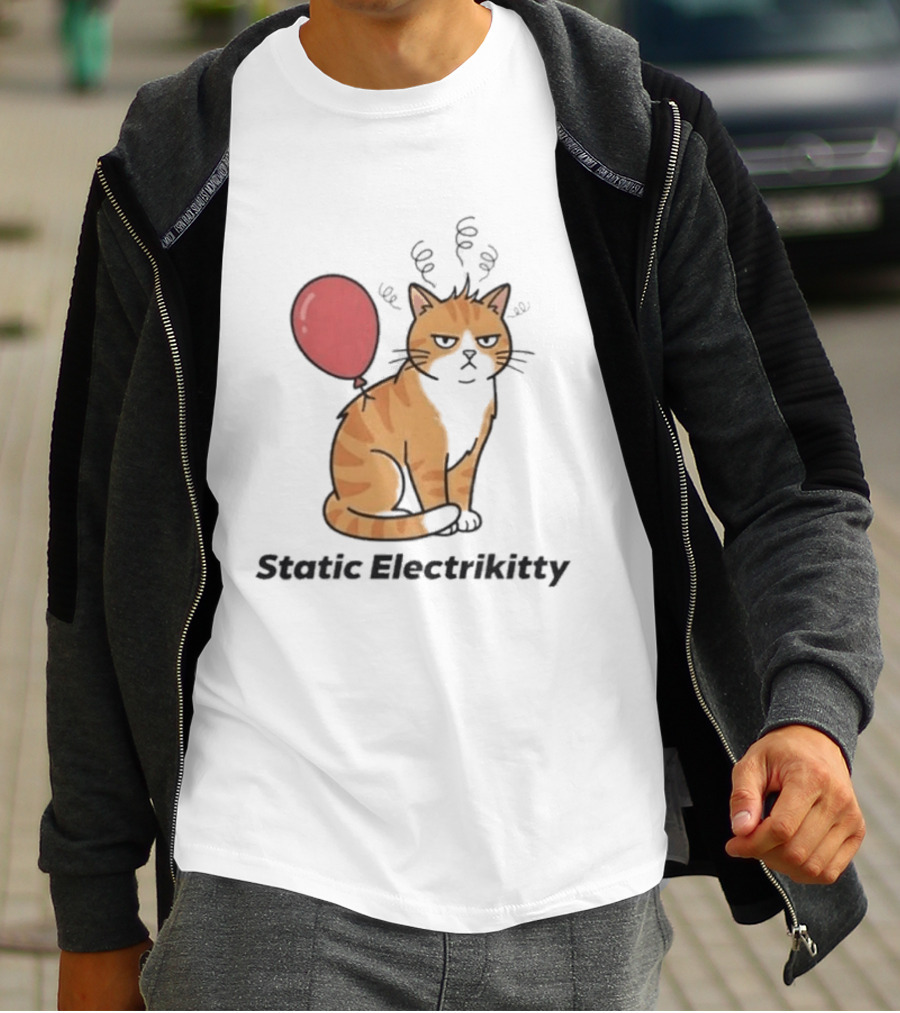 Static Electrikitty Cat With Balloon And Static Electricity T-Shirt