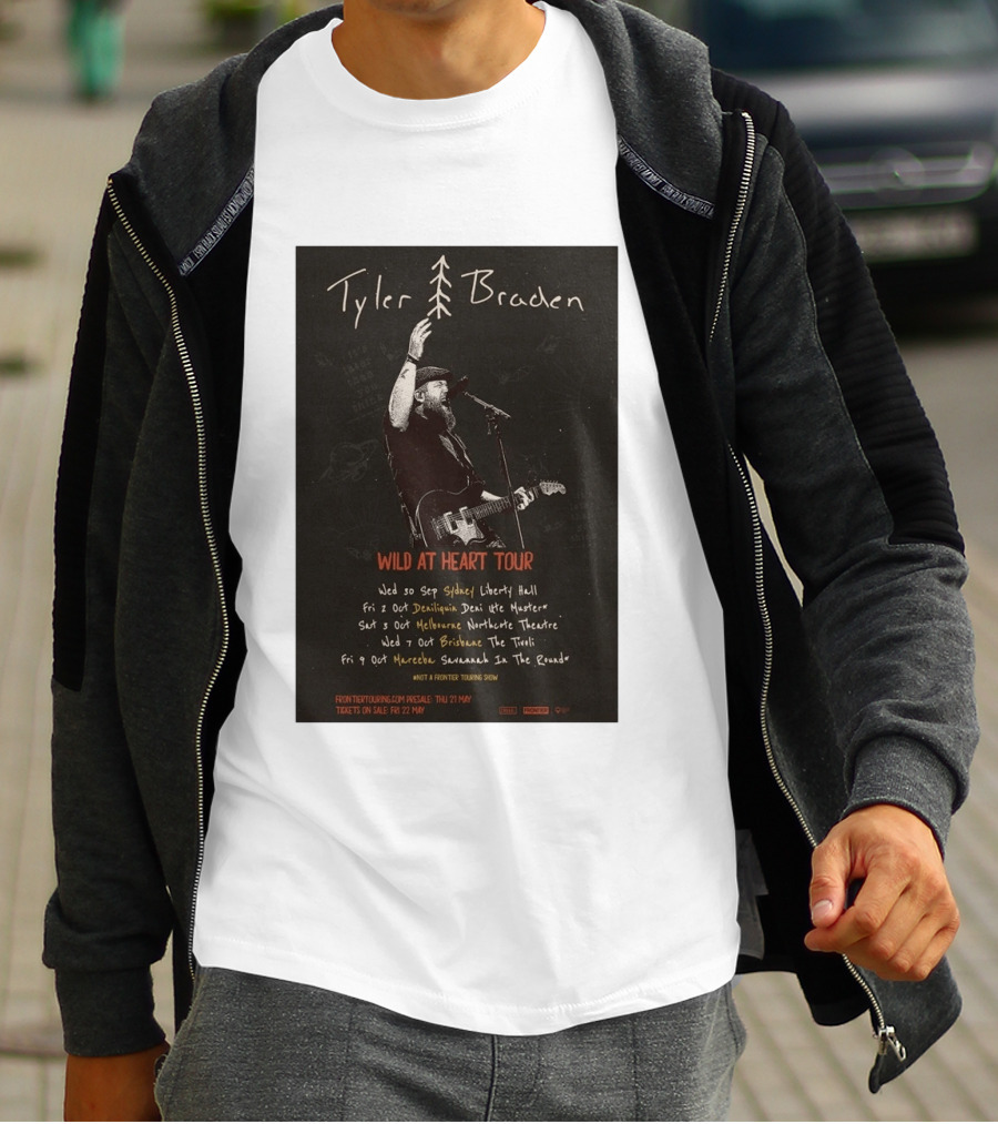 Tyler Braden Wild At Heart Tour 2026 Australia Dates Sydney Deniliquin Melbourne Brisbane Nambour T-Shirt