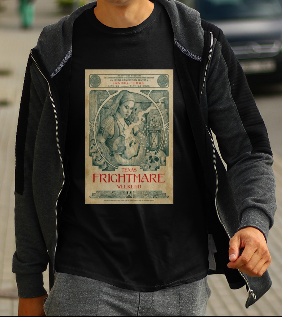 2026 Texas Frightmare Weekend Tour Irving Texas May 22 24 Arrow Video Horror Convention T-Shirt