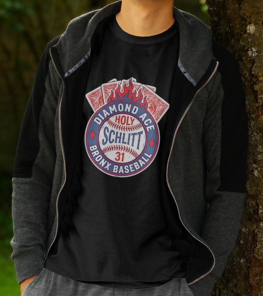 Diamond Ace Holy Schlitt Bronx Baseball 31 Cards Flame T-Shirt