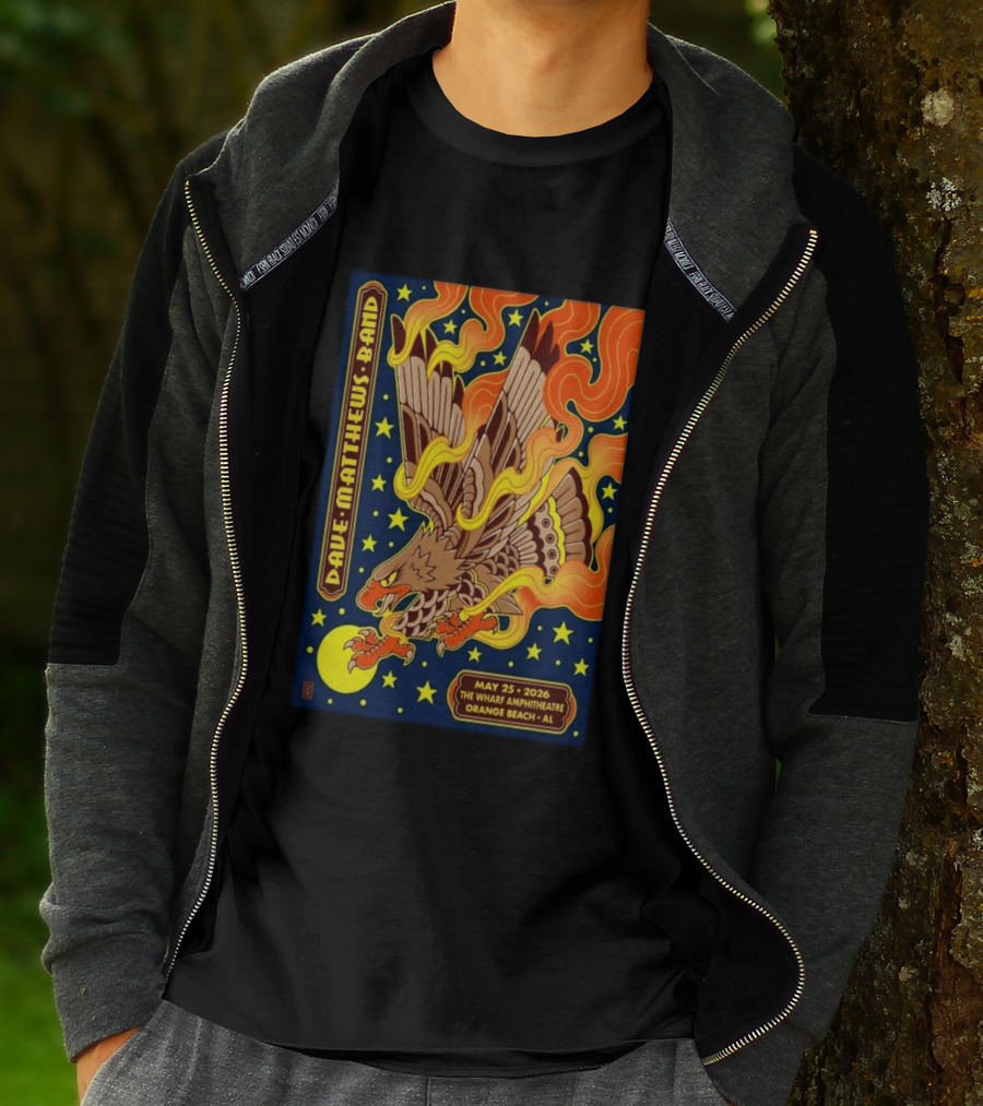 Dave Matthews Band May 25 2026 The Wharf Amphitheatre Orange Beach AL Eagle Stars Flames T-Shirt
